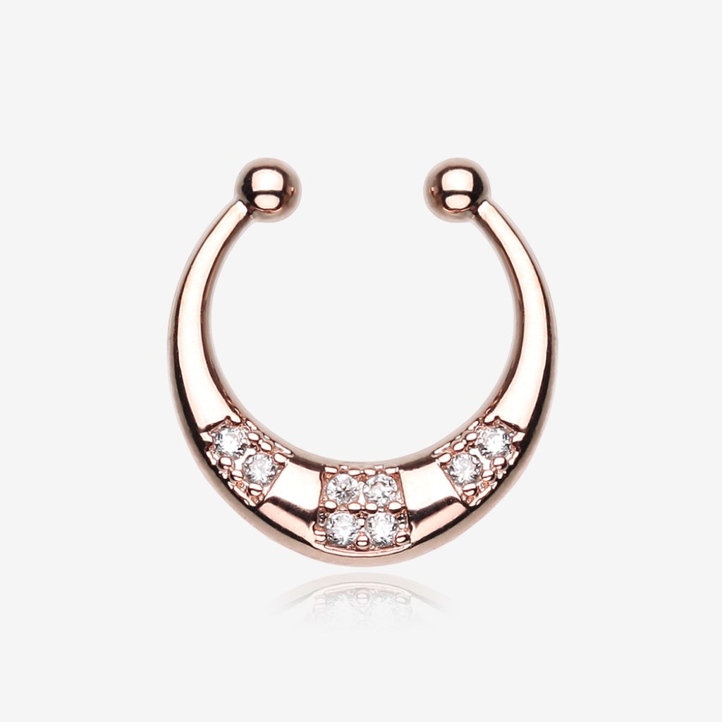 Rose Gold Crescent Sparkle Fake Septum Clip-On Ring